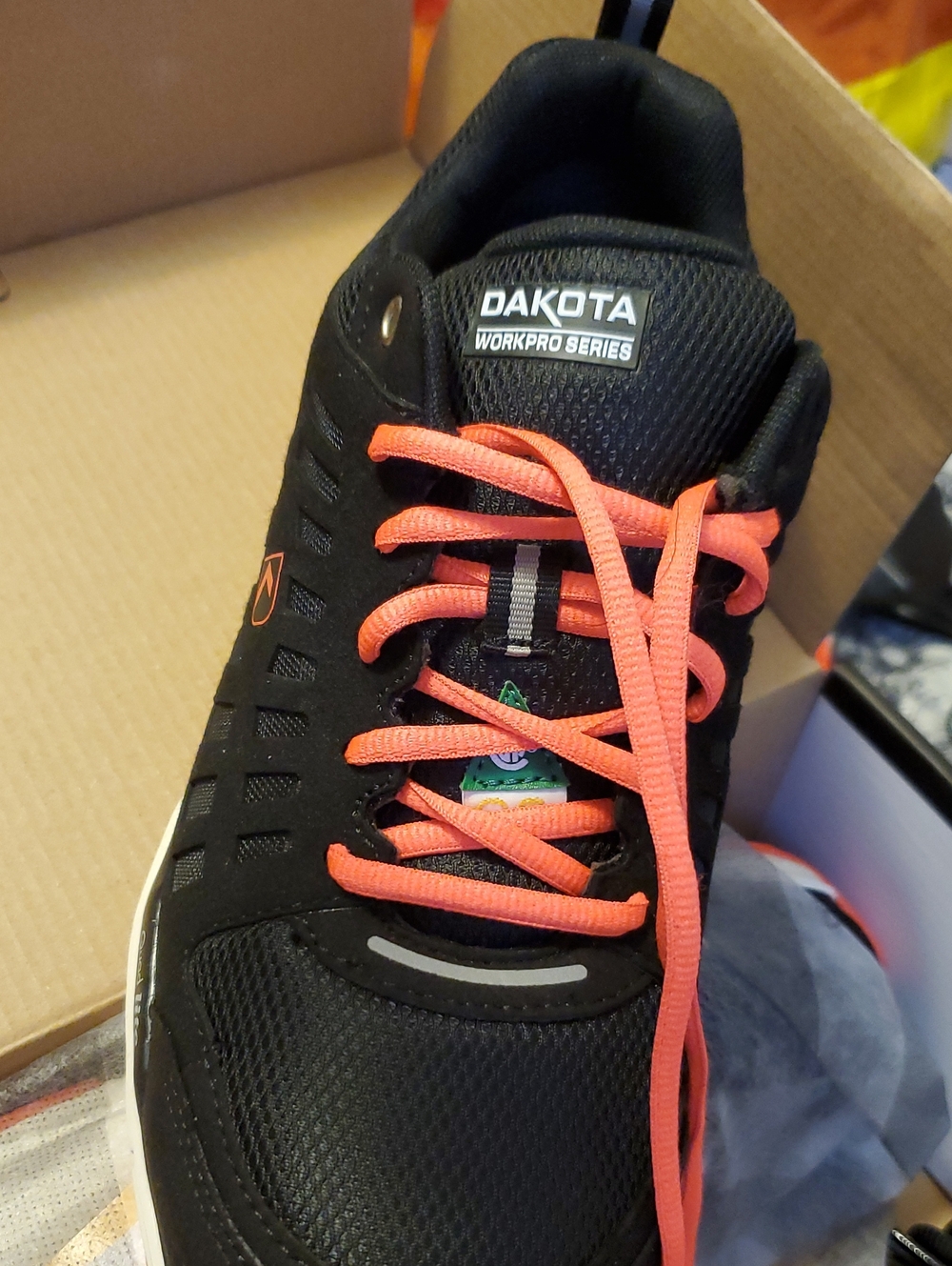 Dakota Women's Black WorkPro Lace-Up Shoe with Coral Laces